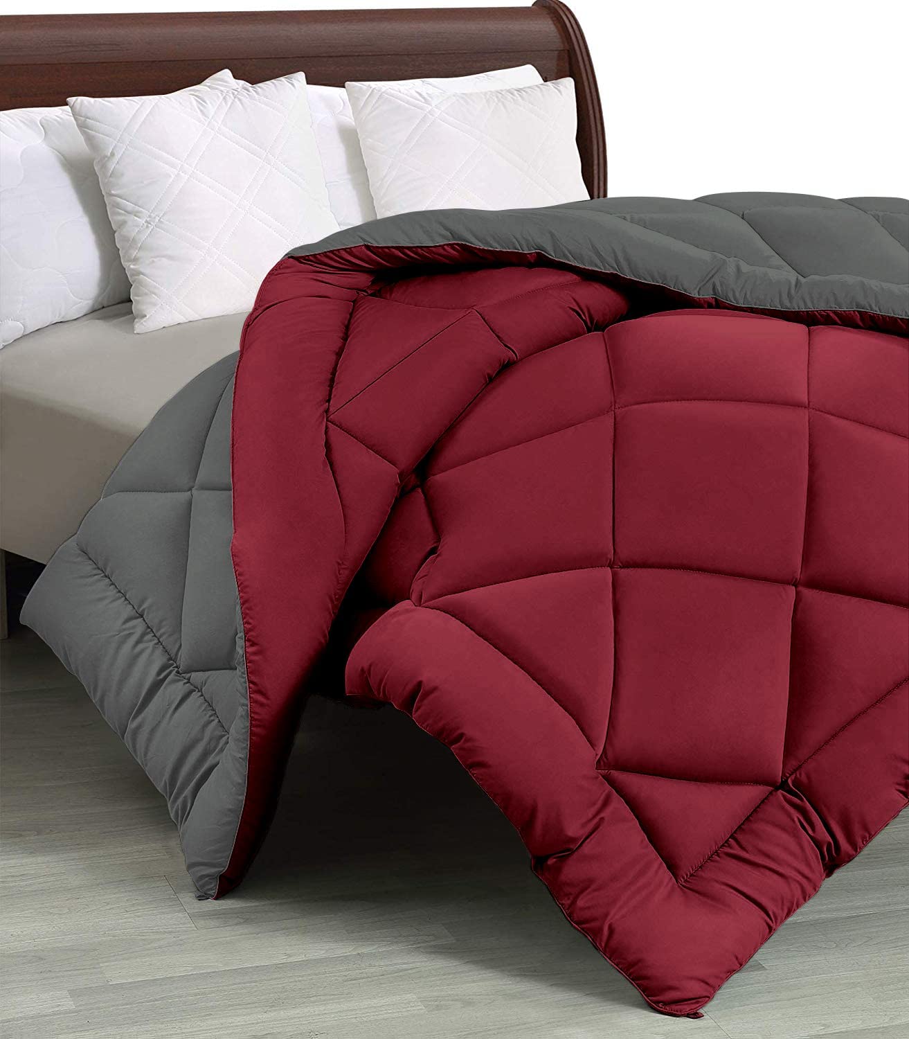 Cloth Fusion Reversible AC Comforter Double Bed King Size Quilt Blanket for Winter (200 GSM, Grey & Maroon, Microfiber)