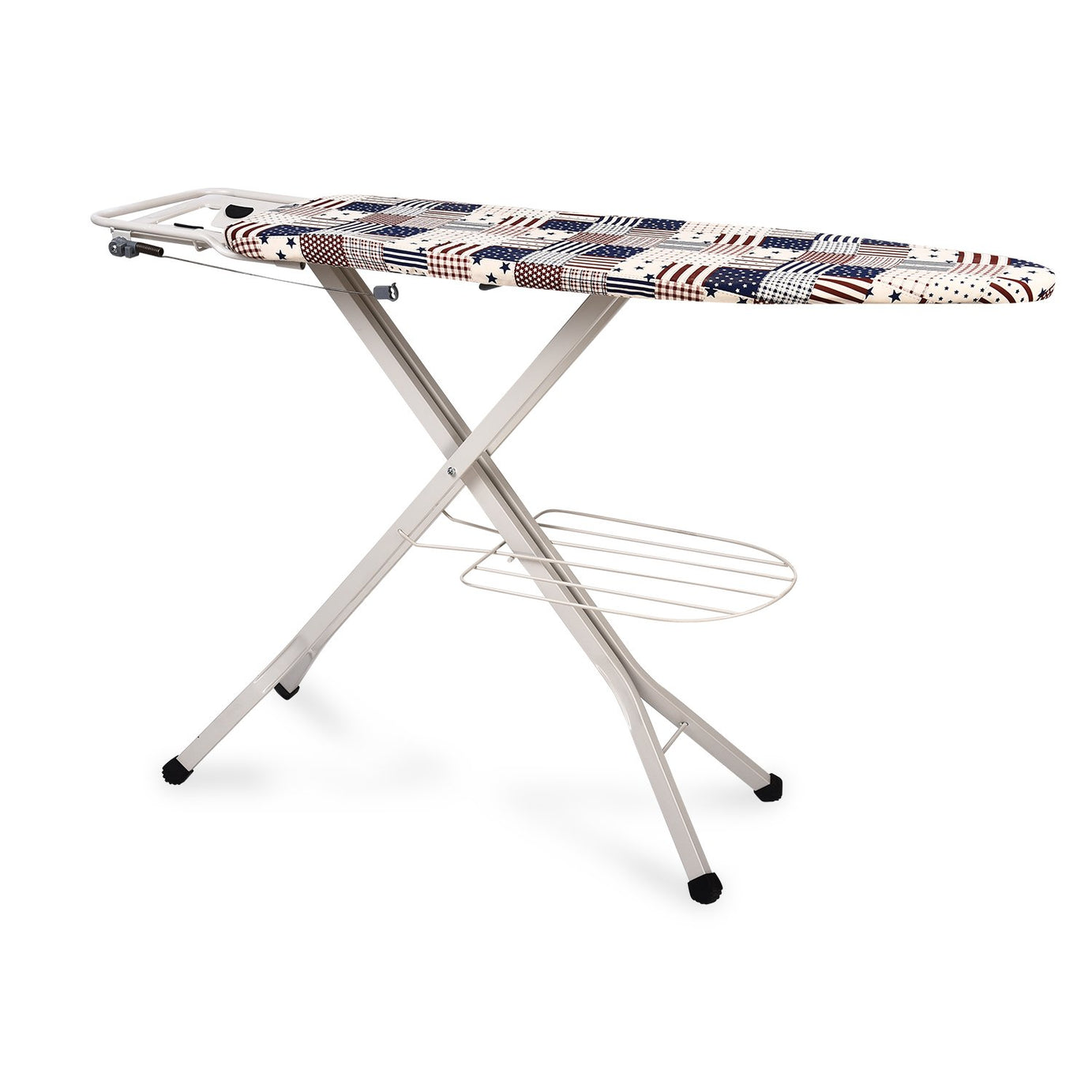 ORRIL Self Standing - Extra Large Foldable Ironing Board with Table Iron Stand Premium Metal Grilled Holder White Steel Folding TrayWire Manager and Aluminised Surface 18 inch