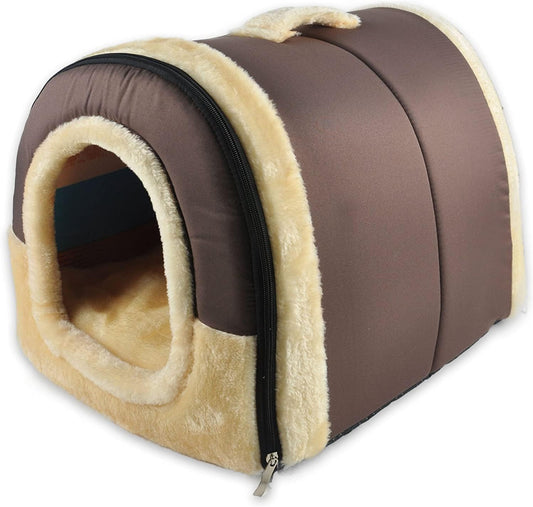 CARESFUL Igloo Dog House, Portable Cat Igloo Bed with Removable Cushion, 2 in 1 Washable Cozy Dog Igloo Bed Cat Cave, Foldable Non-Slip Warm for Pets Puppy Kitten Rabbit (L)