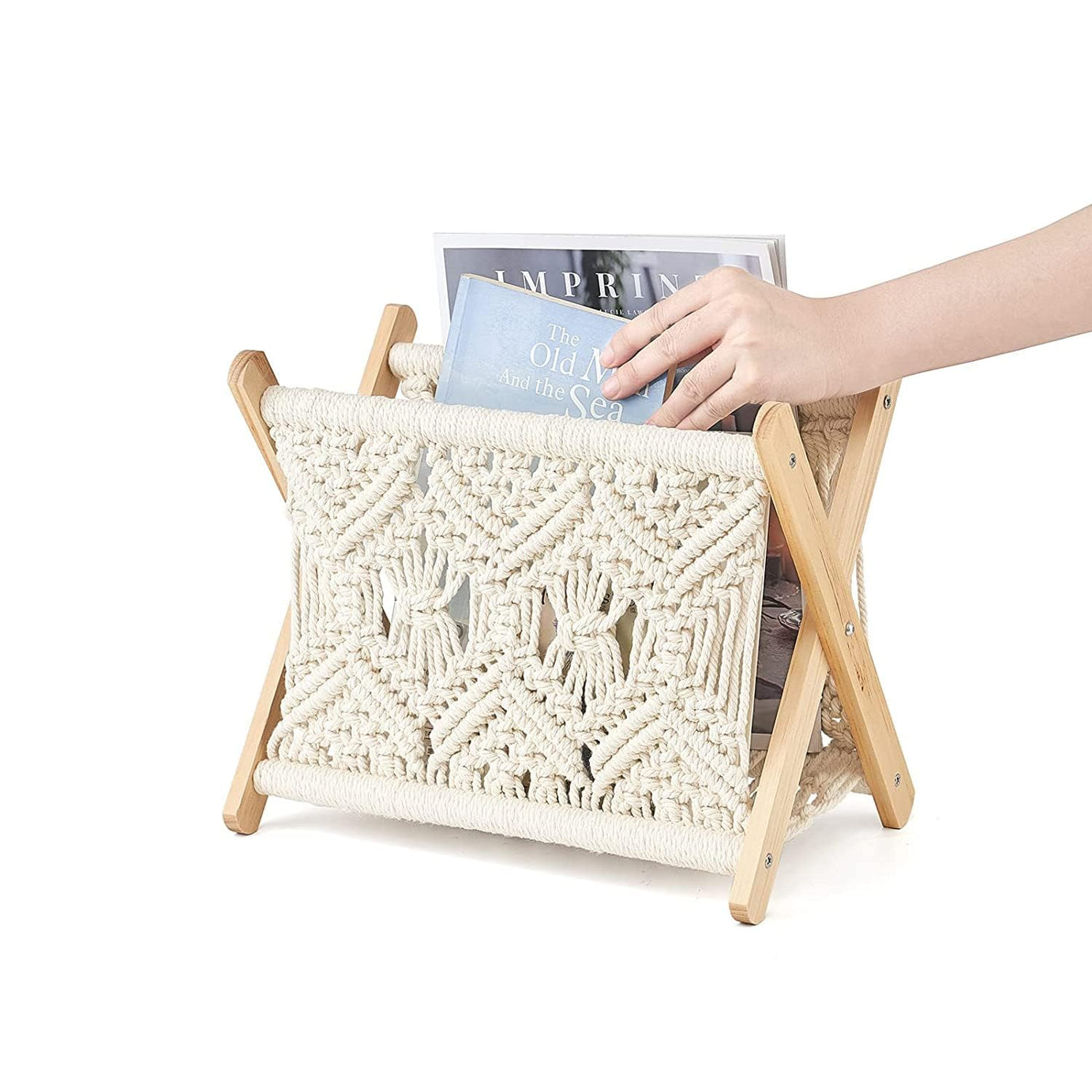 Trend N Trade Macrame Magazine Holder Frame for Macrame Artists DIY Boho Magzine Holder Storage Basket Towel Rack for Living Room,Bathroom, Office,ETC (Fully Fixed Need NO Assembling)