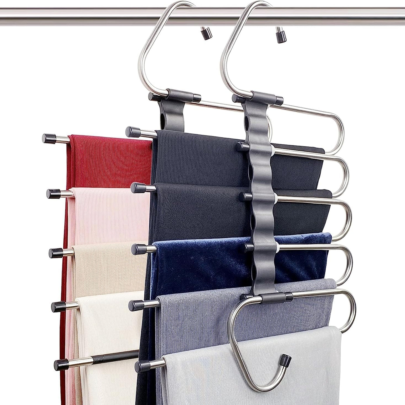 Upgrade Azeroth 5 in 1 Stainless Steel Foldable Hangers for Clothes Hanging Multi-Layer Multi-Purpose Pant Hangers for Wardrobe Magic Foldable Hanger Clothes Hanger Multipurpose Hanger Organizer(2)