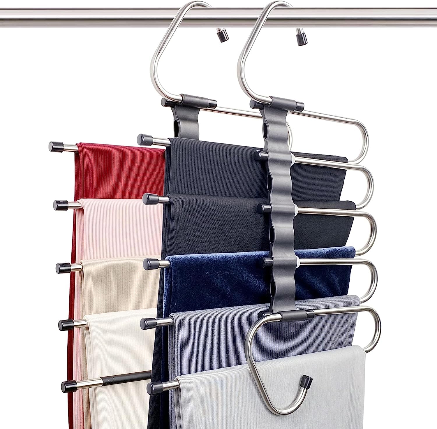 Upgrade Azeroth 5 in 1 Stainless Steel Foldable Hangers for Clothes Hanging Multi-Layer Multi-Purpose Pant Hangers for Wardrobe Magic Foldable Hanger Clothes Hanger Multipurpose Hanger Organizer(2)