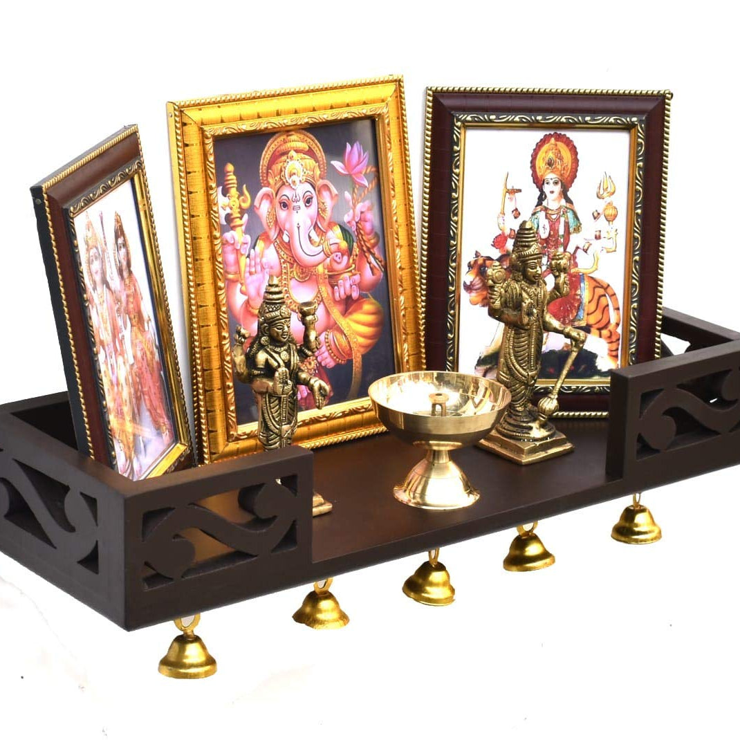 DecorDen Wooden Wall Mount Temple for Home,Wooden Home Temple/Wall Shelf/Pooja Mandir/Pooja Stand/Wooden Mandir/Devghar/Devara/Multipurpose Shelf/Small Temple for Office/House temple