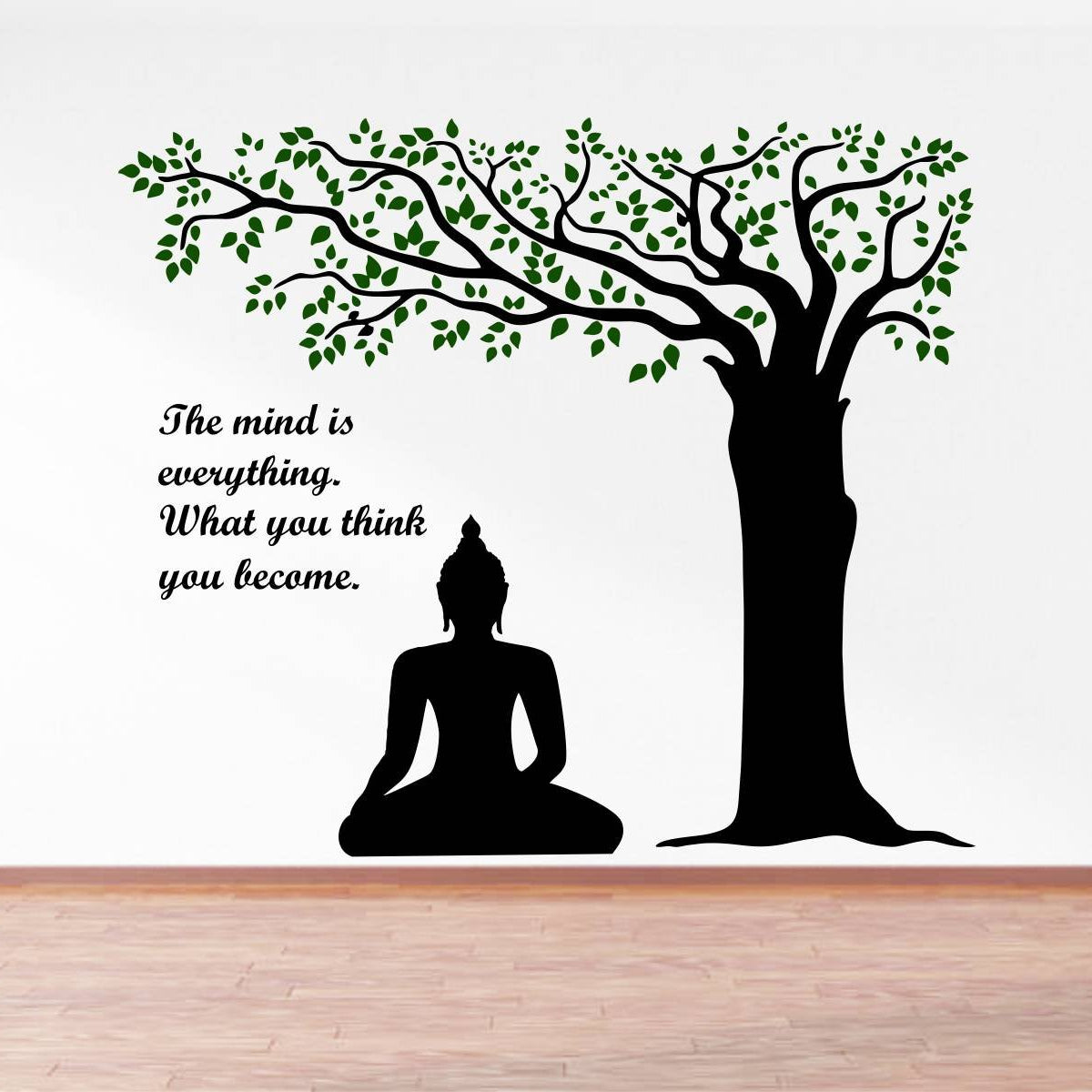 rawpockets Lord Buddha Under Tree and Quote on Mind PVC Vinyl Wall Sticker (Wall Coverage Area - Height 95 cms X Width 110 cms)