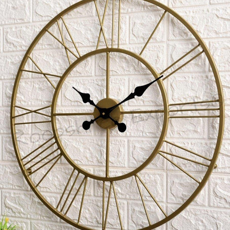 Vintage Clock Iron Hand-Crafted Large Brass Colour Wall Clock (60 x 60 cm) Analog