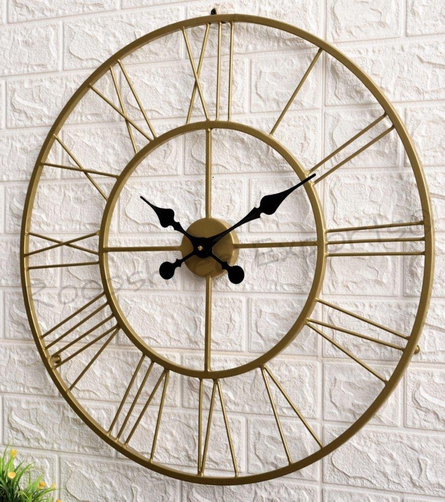 Vintage Clock Iron Hand-Crafted Large Brass Colour Wall Clock (60 x 60 cm) Analog