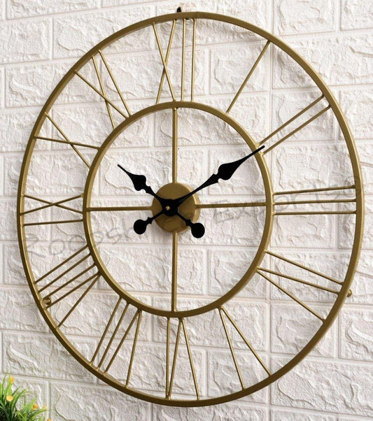 Vintage Clock Iron Hand-Crafted Large Brass Colour Wall Clock (60 x 60 cm) Analog