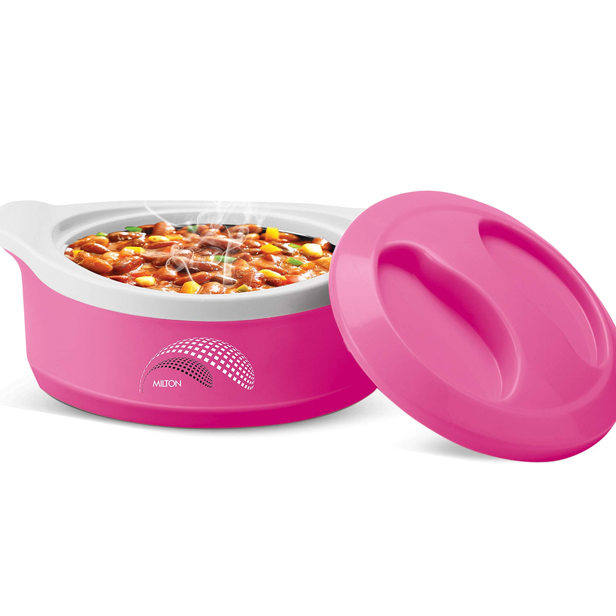 MILTON New Marvel 1500 Inner Steel Casserole, 1240 ml, Pink | BPA Free | Food Grade | Easy to Carry | Easy to Store | Ideal for Chapatti | Roti | Curd Maker