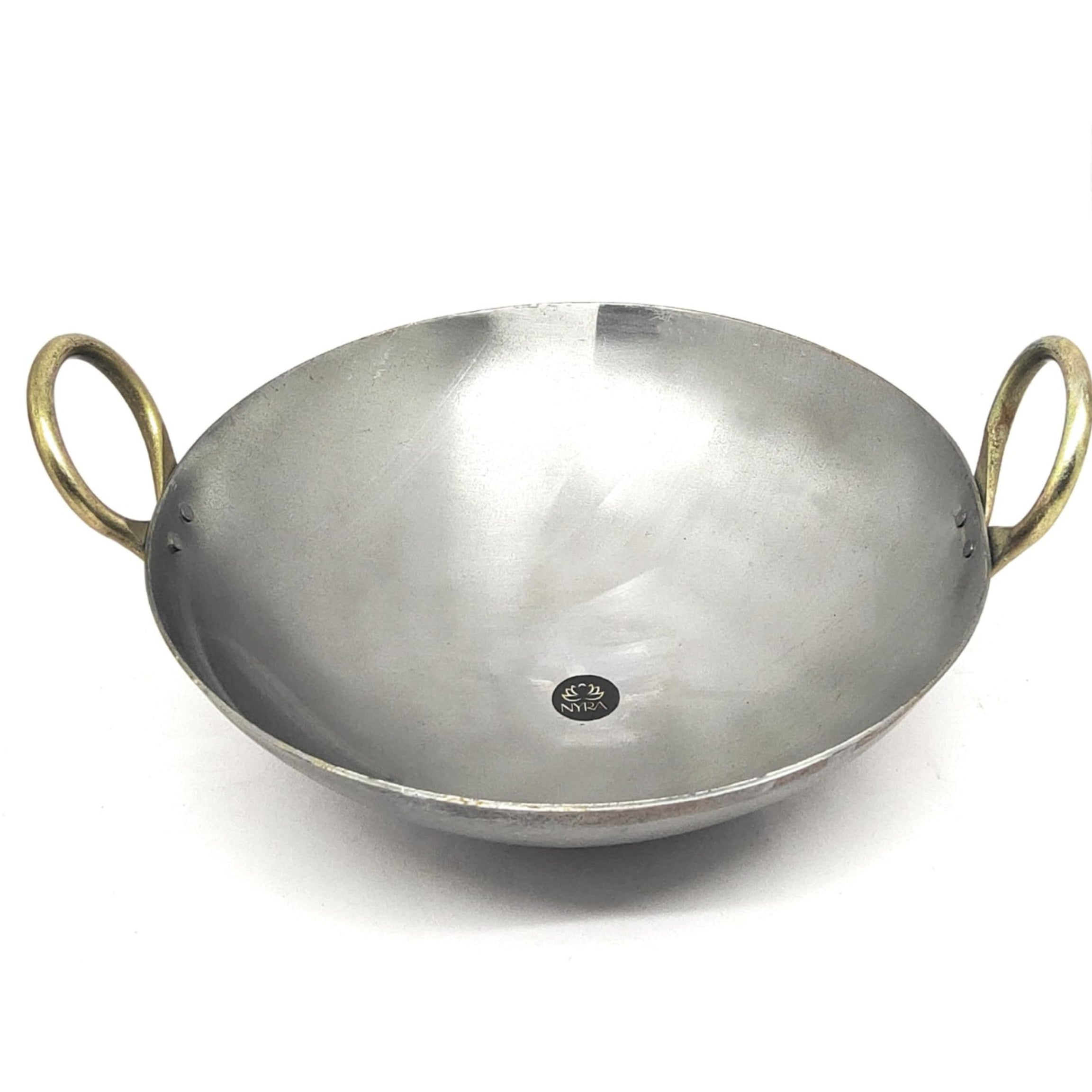 NYRA® Pure Original Loha Kadhai/Iron Traditional Deep Bottom Wok for Cooking Heavy Base Handmade Lokhand/Loha Kadhai/Lokhandi Kitchen with Golden Handle (Large)