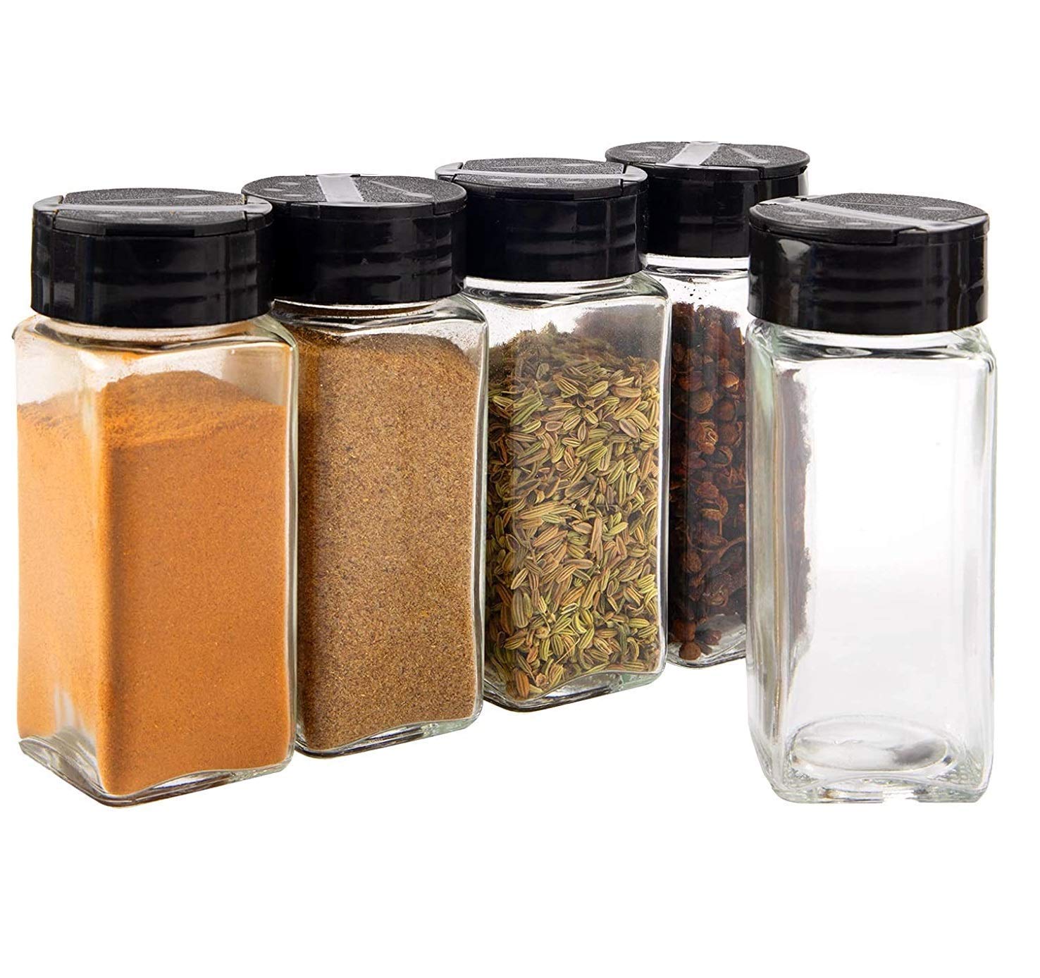 Vasukie Salt & Pepper Square Glass Spice Jar with Black Sifter Two Sided Sifter Cap,Masala jar Spice Container (Each Bottle 120ml) (4 Piece)