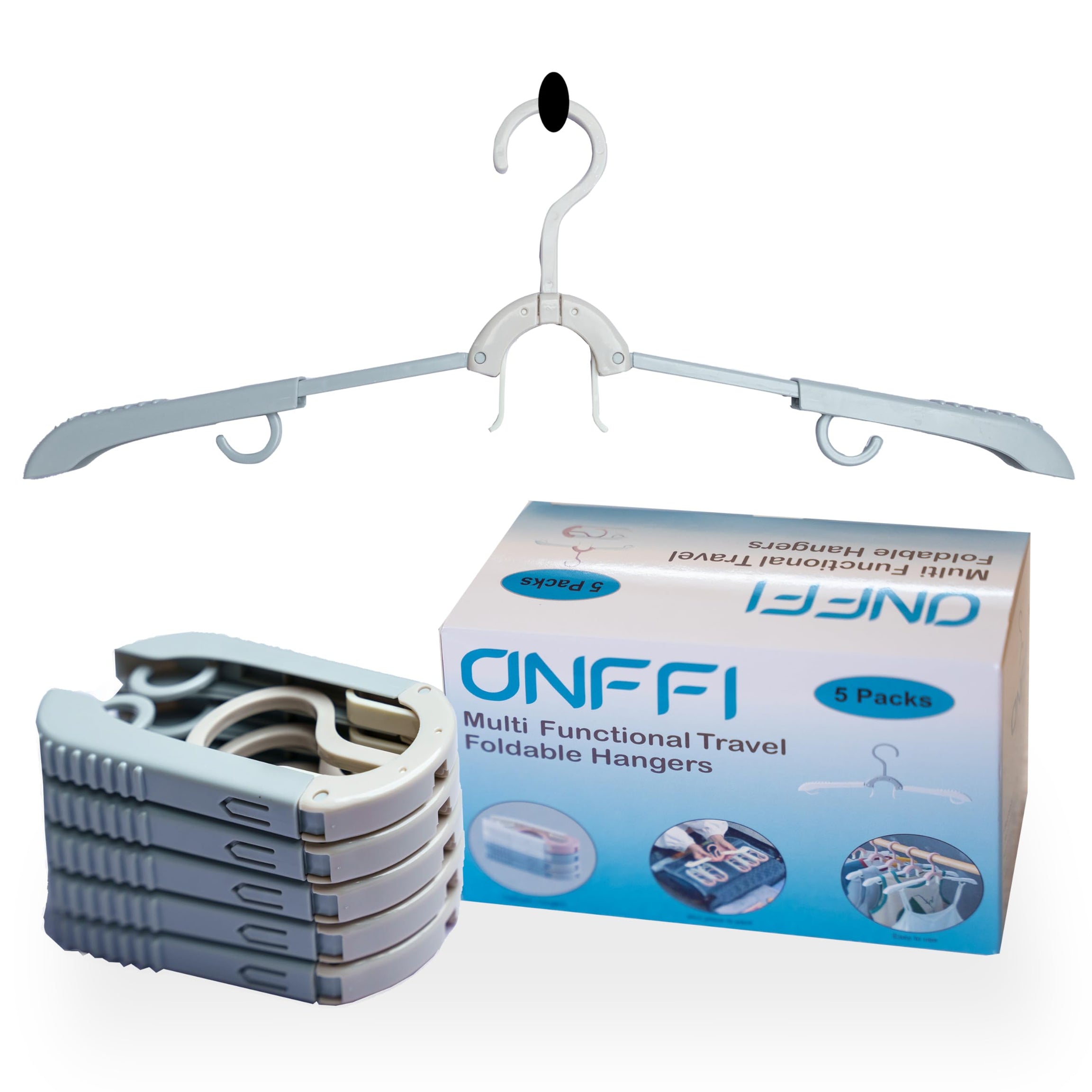 ONFFI 5 Pcs Portable Hangers for Clothes - Folding Hangers for Clothes - Foldable Hanger for Clothes Hanging, Cloth Hanger (Grey)