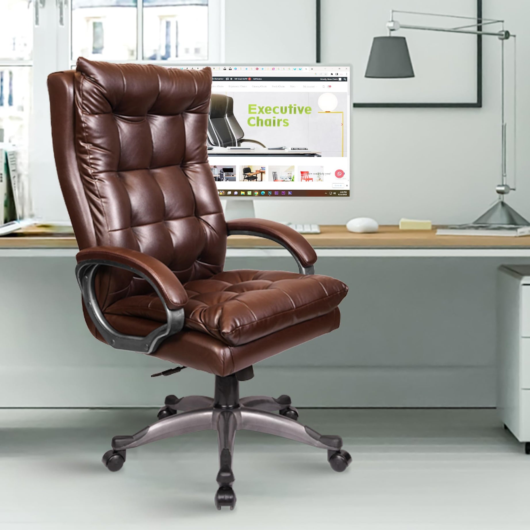 ROSE® Diana Leatherette Executive High Back Revolving Office Chair with Color Options, Integrated Lumbar Support with Comfortable Seating, 1 Year Warranty (Brown)