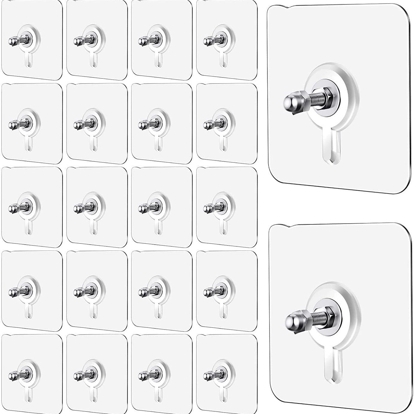 Chillyfit wall hooks for hanging strong, 20 Pack Screw Hooks Adhesive Hooks for Wall Heavy Duty, self Adhesive Hook, Wall hangings, Sticky Photo Frame Hangers,Stainless Steel, Transparent