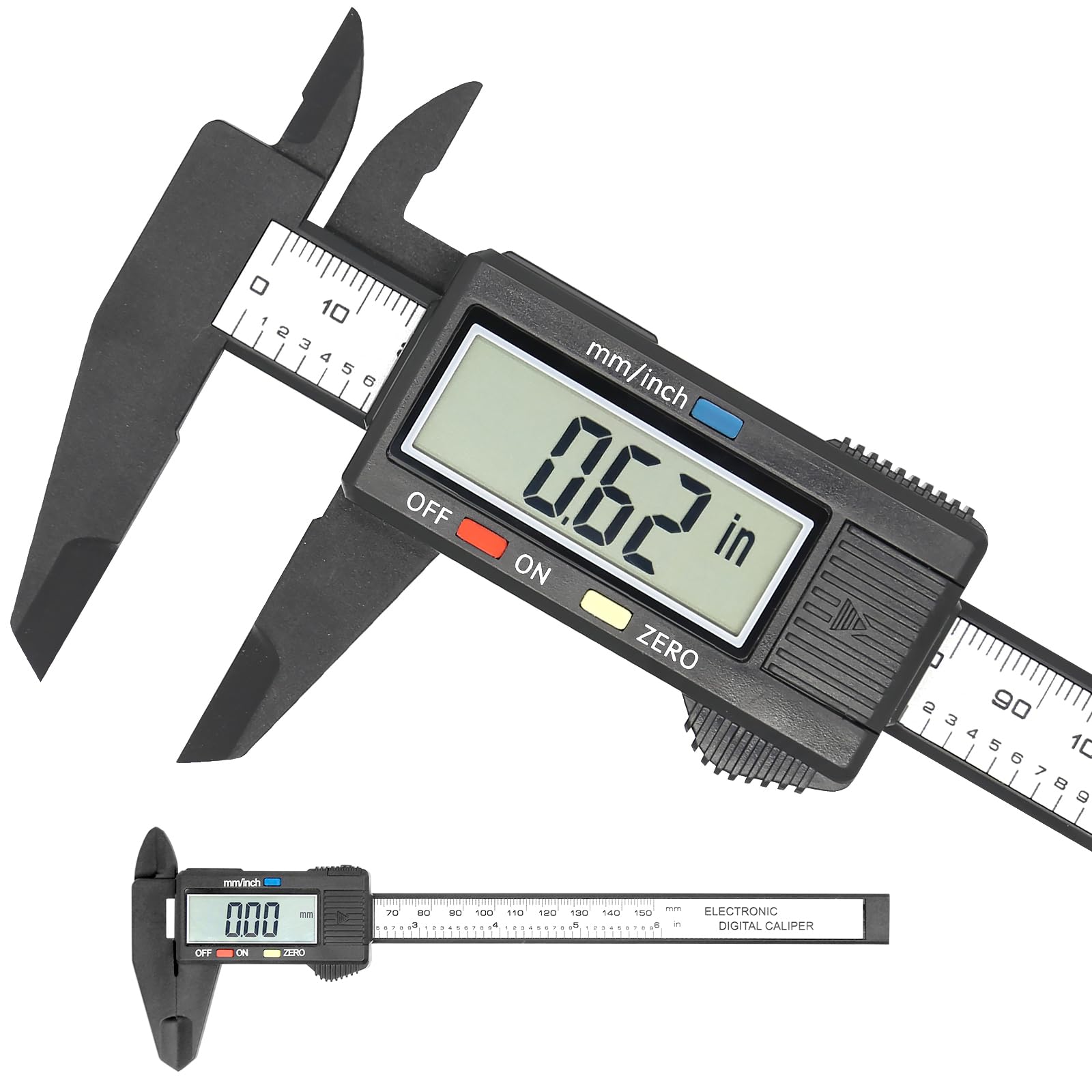 Electronic Digital Caliper, Plastic Vernier Caliper, Caliper Measuring Tool with Inch/Millimeter Conversion, Extra Large LCD Screen, 0-6 Inch/0-150 mm, Auto Off Featured Micrometer Ruler