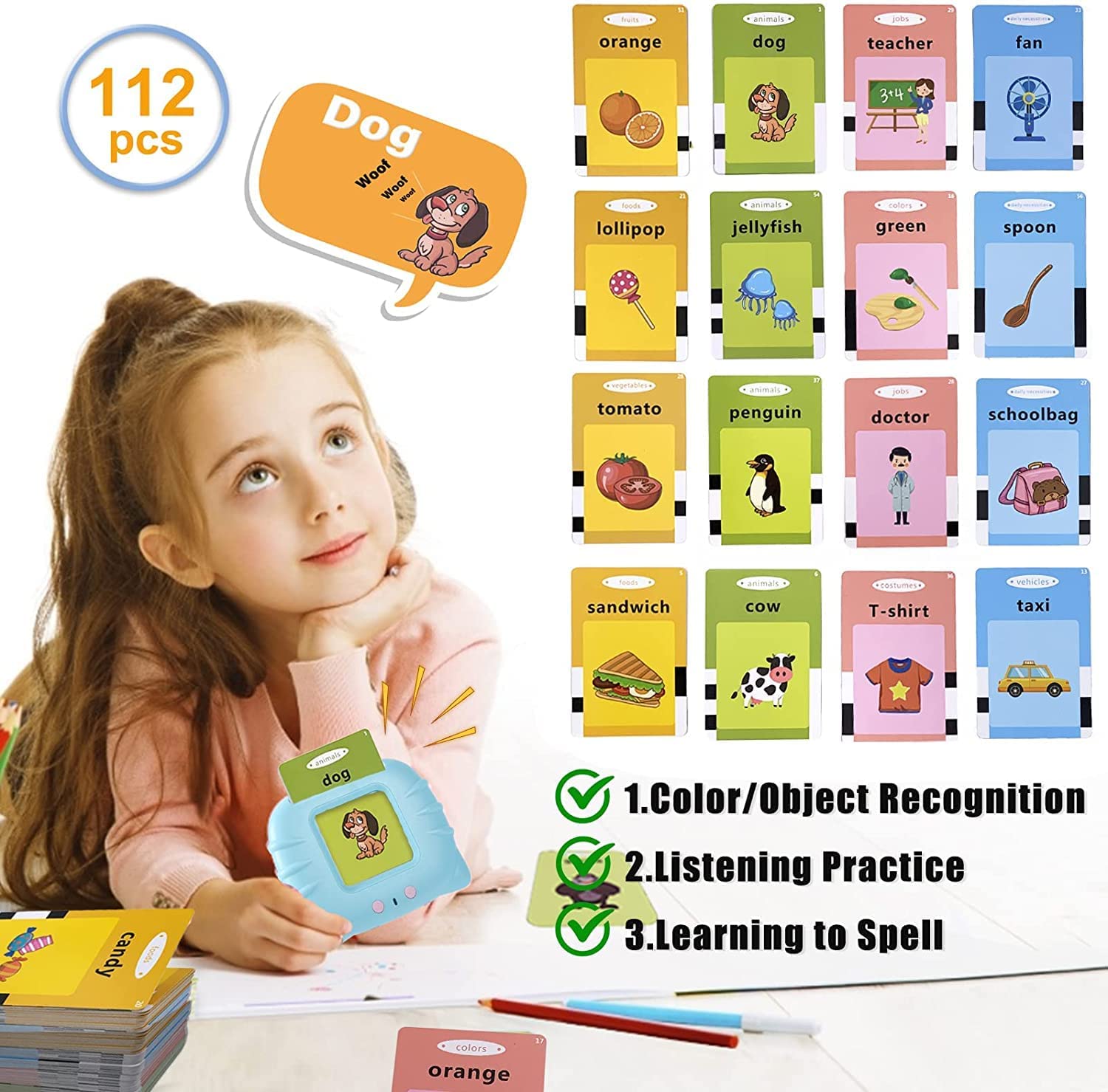 SUPER TOY 112 Talking Baby Flash Cards Educational Toys for 2 3 4 Years Old, Learning Resource Electronic Interactive Toys for 2-4 Year Old Boys Girls Toddlers Kids Birthday Gifts Ages 2 3 4 5