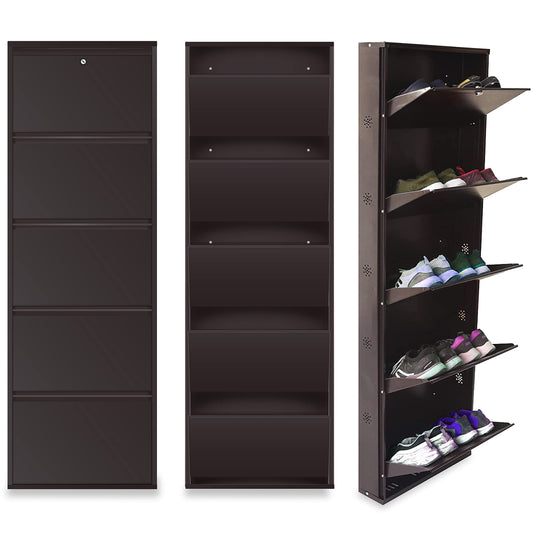 TRENDY Metal Shoe Cabinet for Home with Doors & Lock| Wall Mount Metal Shoe Rack for Home | Space Saving Chappal Sandal Shoe Organizer Stand (21 Inch, 5 Shelf)