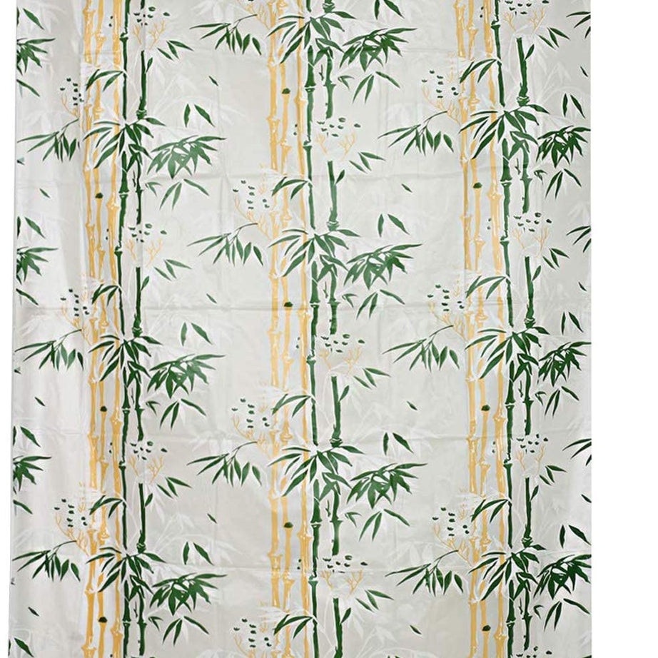 CASA-NEST PVC Floral Bamboo Design Shower/partition Curtain with 8 Hooks (4.5feetx7feet), (54x84 Inches), Green,Waterproof CS Tulip007