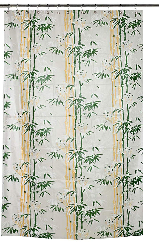 CASA-NEST PVC Floral Bamboo Design Shower/partition Curtain with 8 Hooks (4.5feetx7feet), (54x84 Inches), Green,Waterproof CS Tulip007