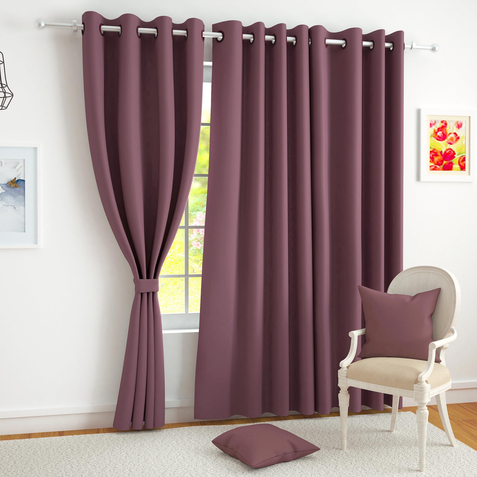 Story@Home Blackout Curtains 7 Feet Long Set of 2 Room Darkening Door Curtain Solid, Burgundy, 100% Opacity