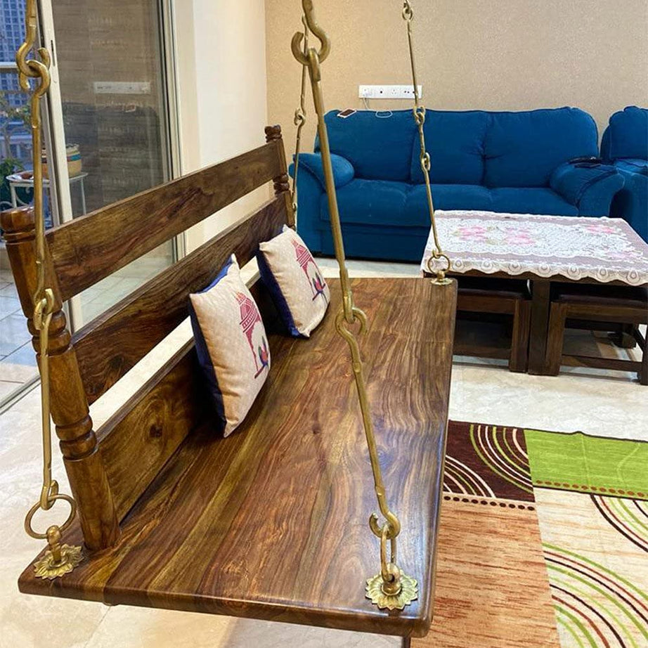 Royal Ambience 3 Seater Swing Wooden (Brass Coated) Jhula Supyar | 52 Inch | Home Indoor Wooden Jhula, 132.08 Centimeters, 50.8 Centimeters