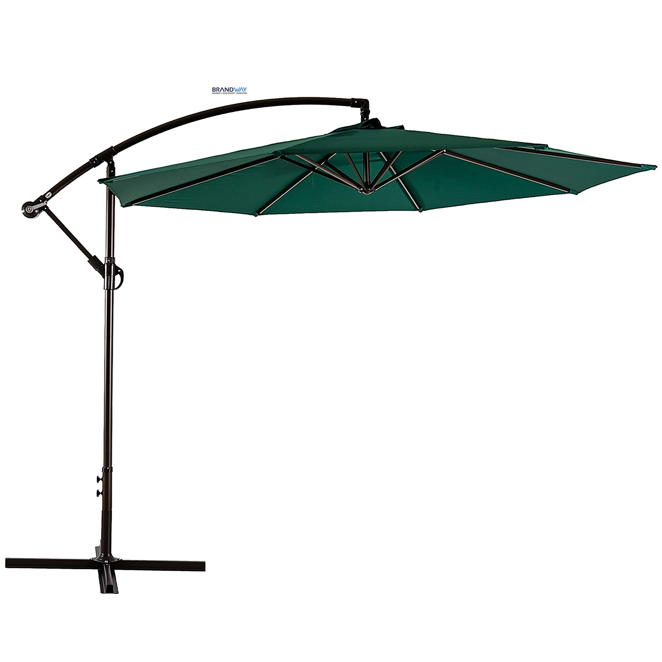 Brandway Side Pole Luxury Garden Patio Umbrella with 10 ft diameter | Waterproof Super Cloth Fabric Luxury Round Shape Patio Garden Outdoor/Cantilever/Balcony Umbrella for Hotel, Resort & Cafes(Green)