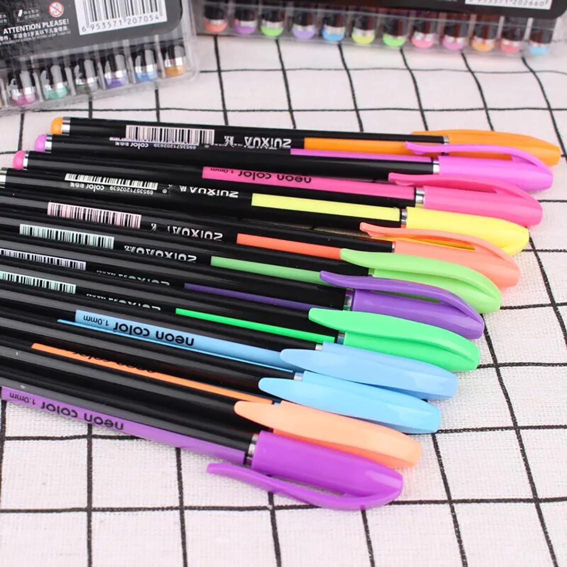 GLUN 12Pcs Neon Color Set Neon Metallic Fluorescence Highlighter Pastel Gel Pen For Art Sketch Doodle Painting Drawing Kids Gift