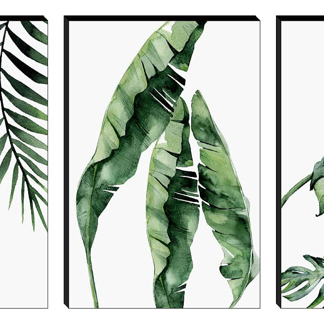 SAF paintings Set of 3 Preety Green Leaf Modern Art MDF Self Adhessive UV Textured Painting 27 Inch X 12 Inch(Each Painting Size 12 Inch X 9 Inch) PHC30197