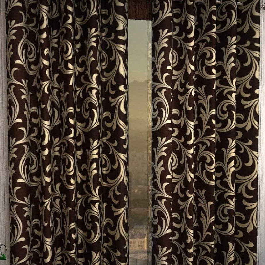 K 2 6 Creations -1 Piece Polyester Leaf Fancy 7 Feet Bedroom Living Room Semi Sheer Grommet Curtain For Door (4 X 7 Feet Coffee)