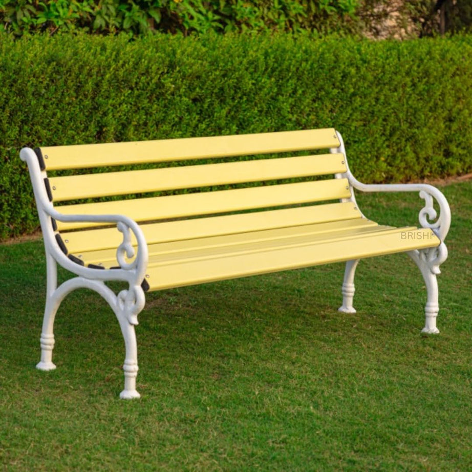 BRISHI 3 Seater Cast Iron FRP Garden Bench for Indoor & Outdoor Park/Patio/Living Room/Terrace/Balcony (Cream + White)