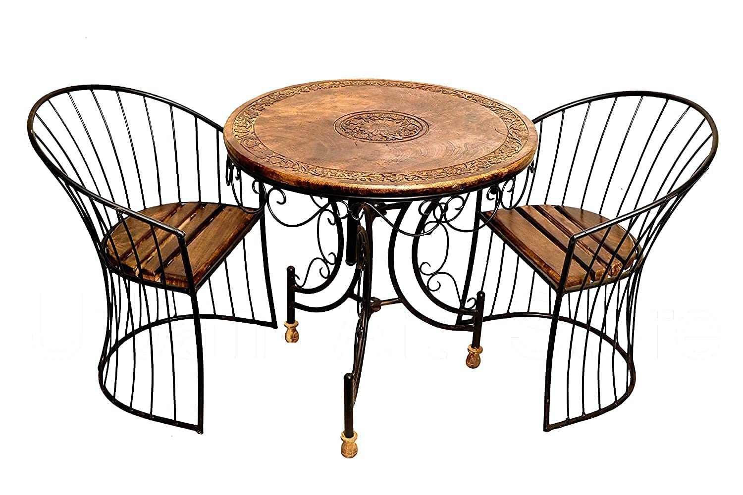 Giftoshopee Wood & Wrought Iron Patio Furniture Set for Garden & Outdoor/Indoor Furniture (Set of 3, Brown)