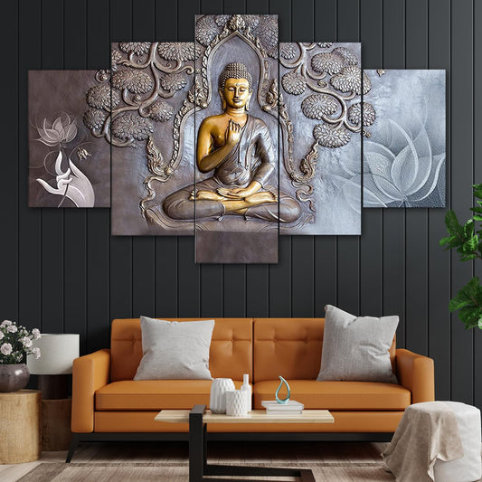 Perpetual Buddha Paintings for Wall Decoration - Set Of Five, 3d Scenery Vastu Painting for Living Room Large Size with Frames for Home Decoration, Hotel, Office (75 CM X 43 CM) K4D