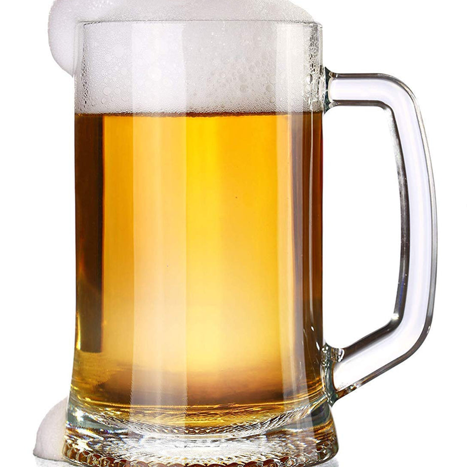 TIENER Beer Mugs | Glass Mugs with Handle | Crystal Clear Glass Beer Mug (630 ml, Pack of 2)