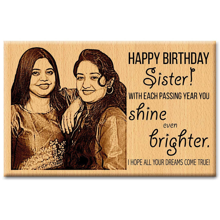 GFTBX Customized Engraved Wooden Picture Frame Gift for Sister (6x4 Inches, Wood), Tabletop Rectangular