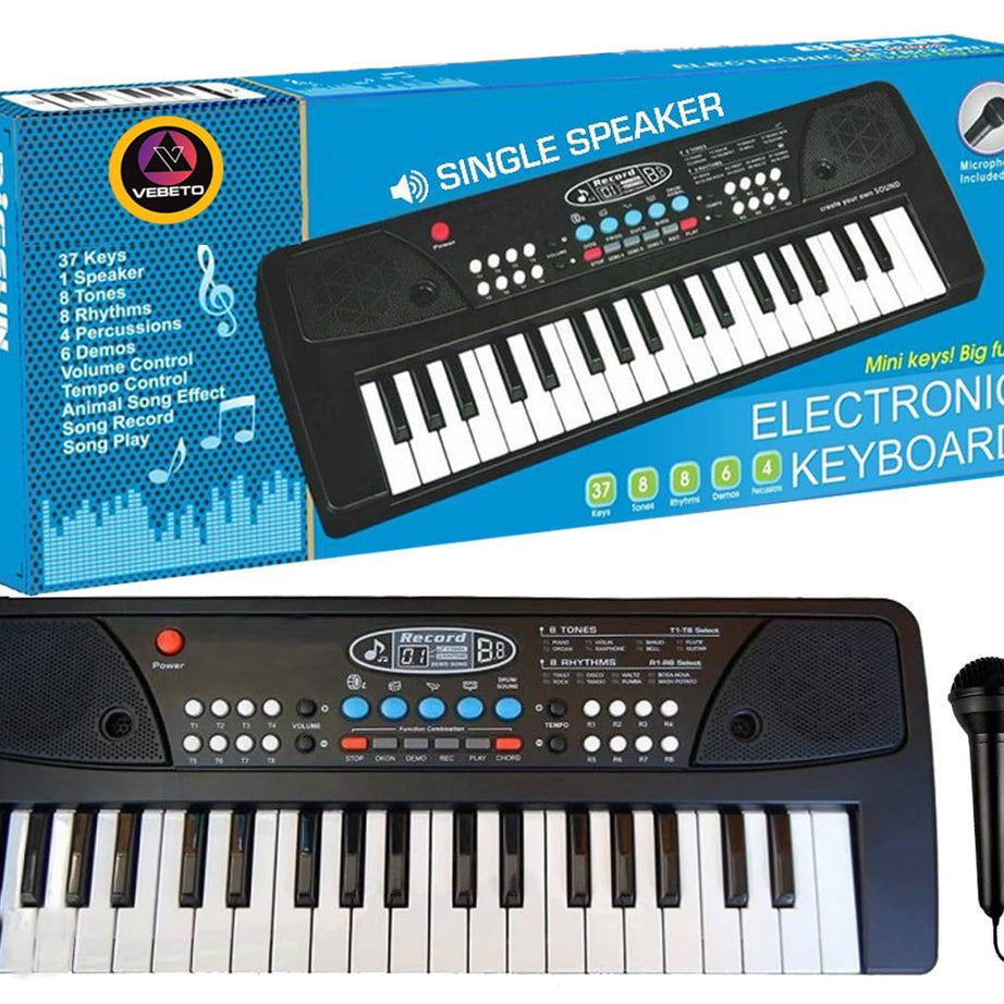 VEBETO Kids Piano with Mic (1 Year Extended Warranty) 37 Keys 8 Rhythms 8 Tones 6 Demos Portable Electronic Keyboard Toy Beginners Educational Songs Recording Musical Toys Age 3 to 5 Years Boys Girls