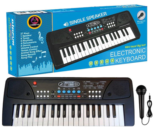 VEBETO Kids Piano with Mic (1 Year Extended Warranty) 37 Keys 8 Rhythms 8 Tones 6 Demos Portable Electronic Keyboard Toy Beginners Educational Songs Recording Musical Toys Age 3 to 5 Years Boys Girls