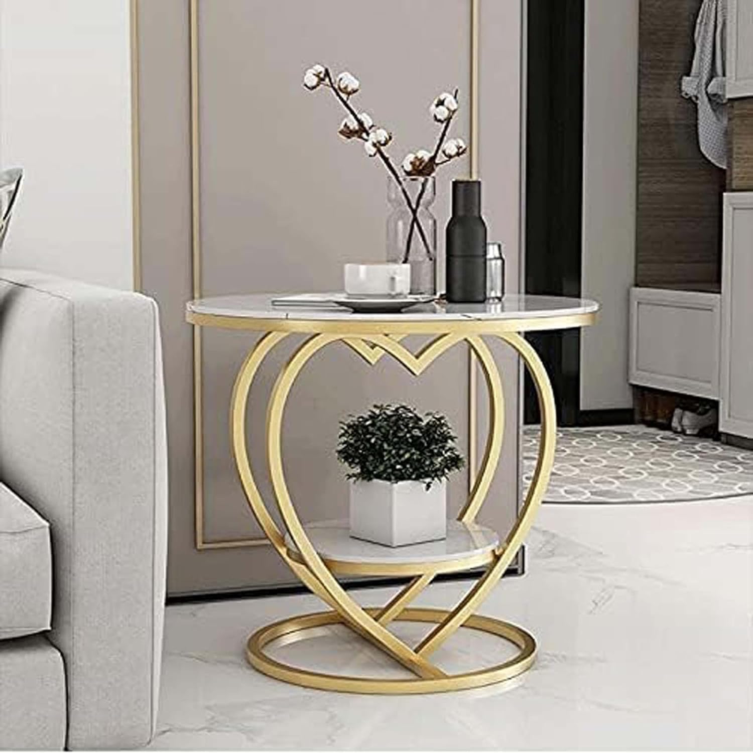 Abroshine Art Modern nightstand Ends, Love Ends Tables Tables for Coffee, Little Side Tables Corner Table, Round Table, Bedside Table, Sofa in The Living Room-White Gold