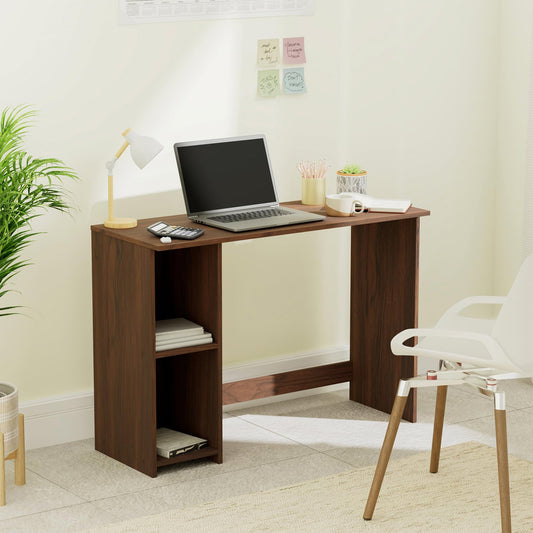 Amazon Brand - Solimo Altamore Engineered Wood Study Table and Office Desk with 2 Shelves (Walnut Finish)