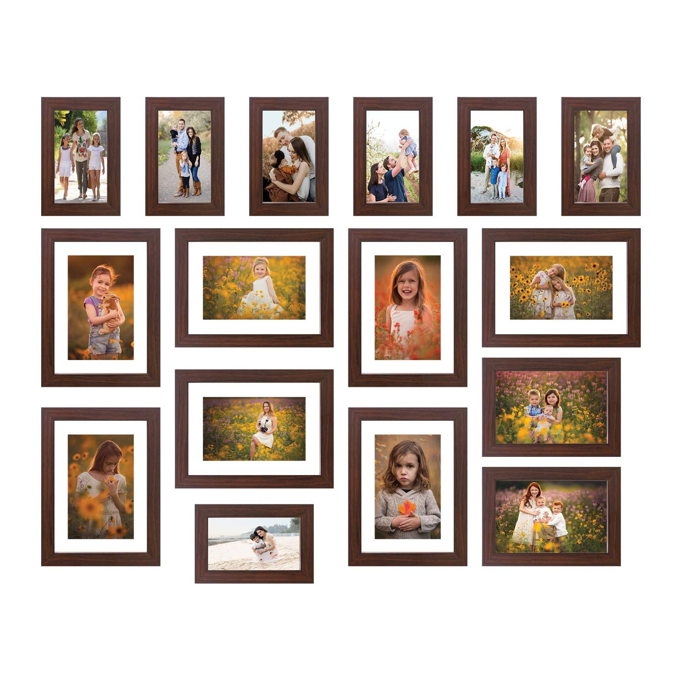 Amazon Brand - Solimo Collage Set of 16 Brown Photo Frames ( 4 x 6 Inch - 7, 5 x 7 Inch - 2 & 6 X 8 Inch - 7)