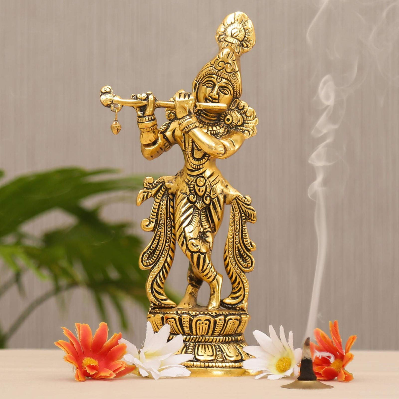 KridayKraft Lord Krishna Metal Statue,Krishna Murti Playing Flute for Temple Pooja,Decor Your Home,Office & Gift Your Relatives,Showpiece Figurines,Religious idol,Gift Article...