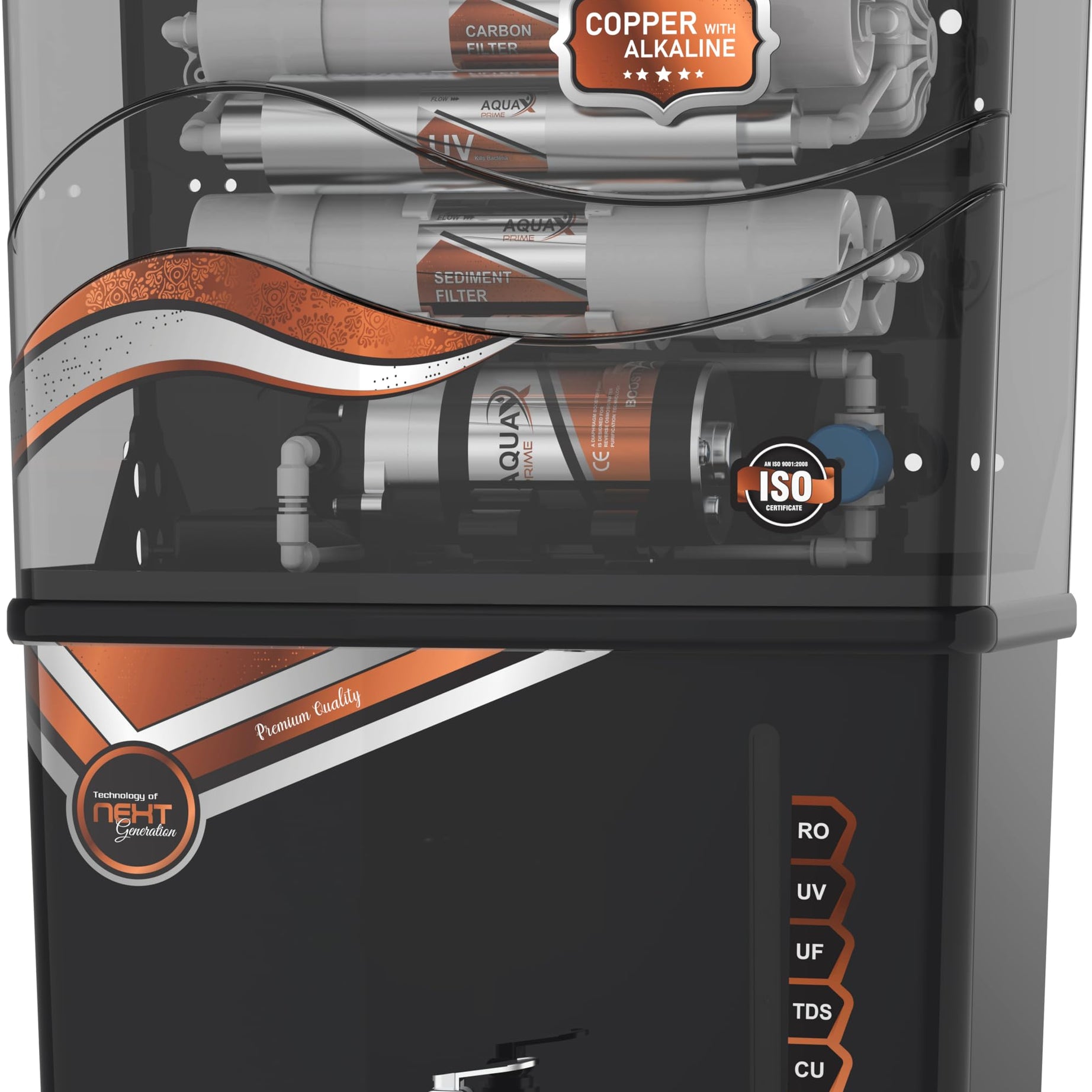 Aqua Grand Copper + Alkaline RO Water Purifier 12L RO+UV+UF+TDS Control+UV Purified Water with Goodness of Copper and Alkaline Copper RO Water Purifier