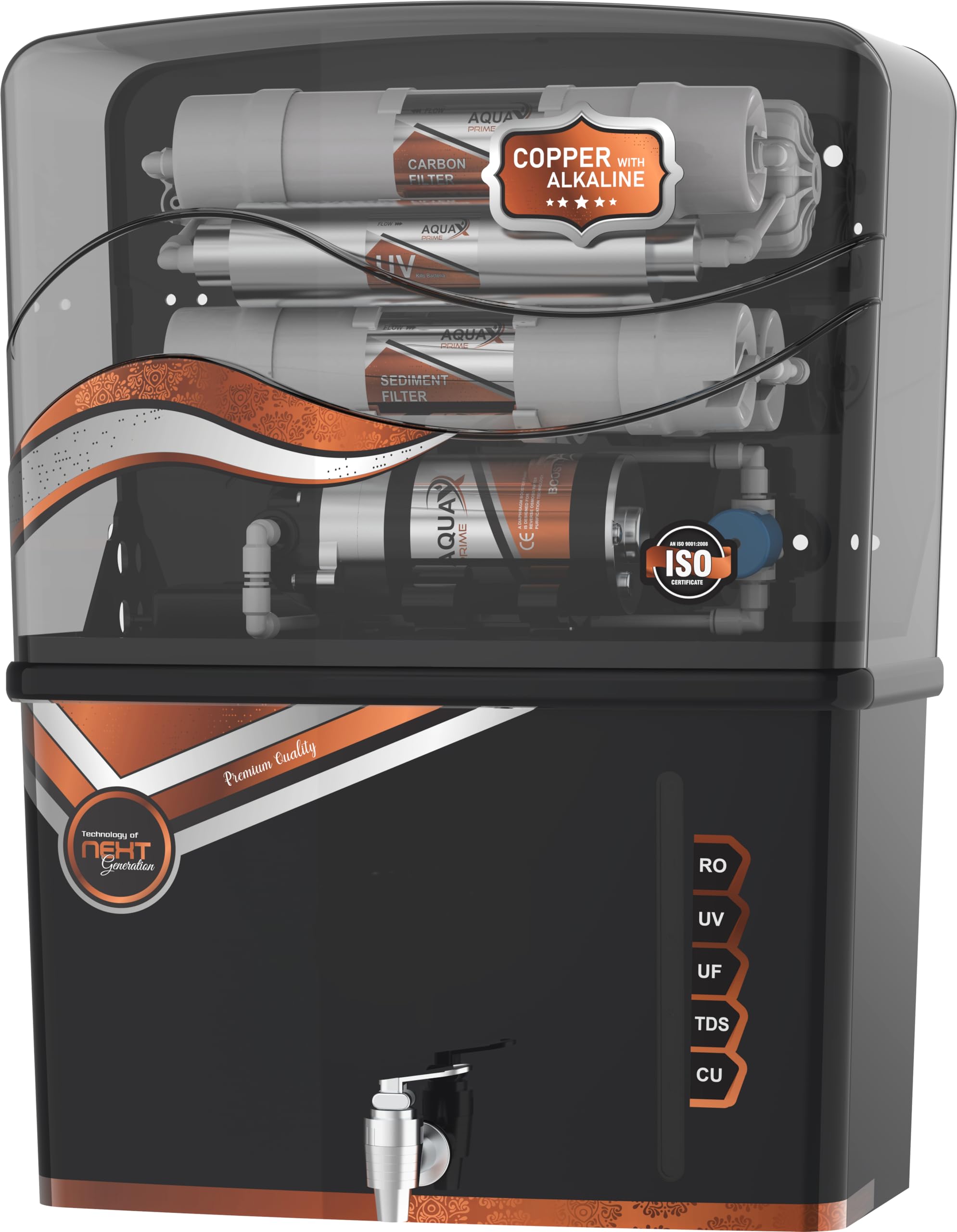 Aqua Grand Copper + Alkaline RO Water Purifier 12L RO+UV+UF+TDS Control+UV Purified Water with Goodness of Copper and Alkaline Copper RO Water Purifier