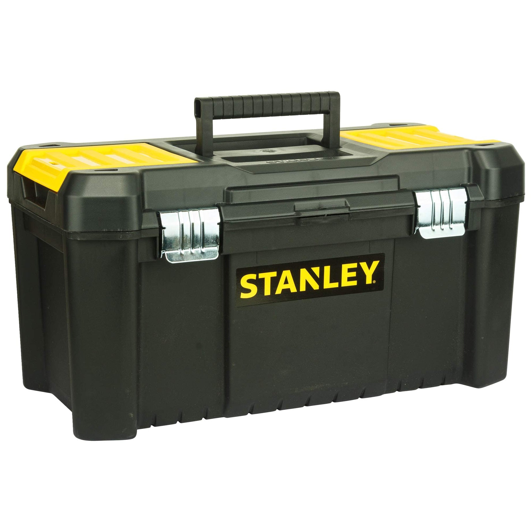 STANLEY STST1-75521 19'' Organised Heavy-Duty Portable Plastic Essential Toolbox with Top Lid and Removable Tray Compartment, 1 Year Warranty, YELLOW & BLACK (Made in Israel)