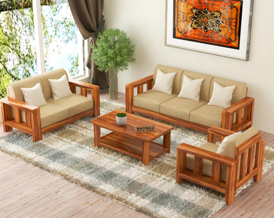 NATRAJ ART & CRAFT Sheesham Wood 6 Seater Sofa Set for Living Room Wooden Sofa Set for Living Room Furniture (3+2+1, Natural Teak Finish), 5- to 6-Person Sofa