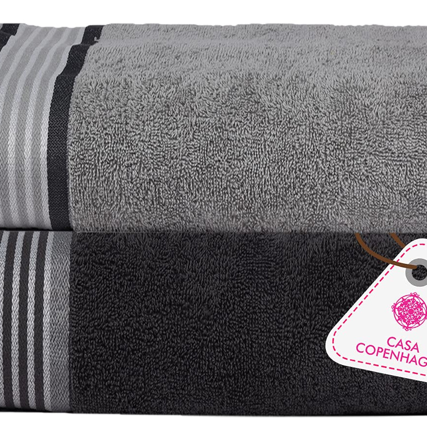 Casa Copenhagen, Germany Design - He & She Super Soft Collection 2 Pieces 100% Super Soft Cotton Large Bath Towel (Size : 70 x 140 cm) -Dark Mirage grey & Granite grey