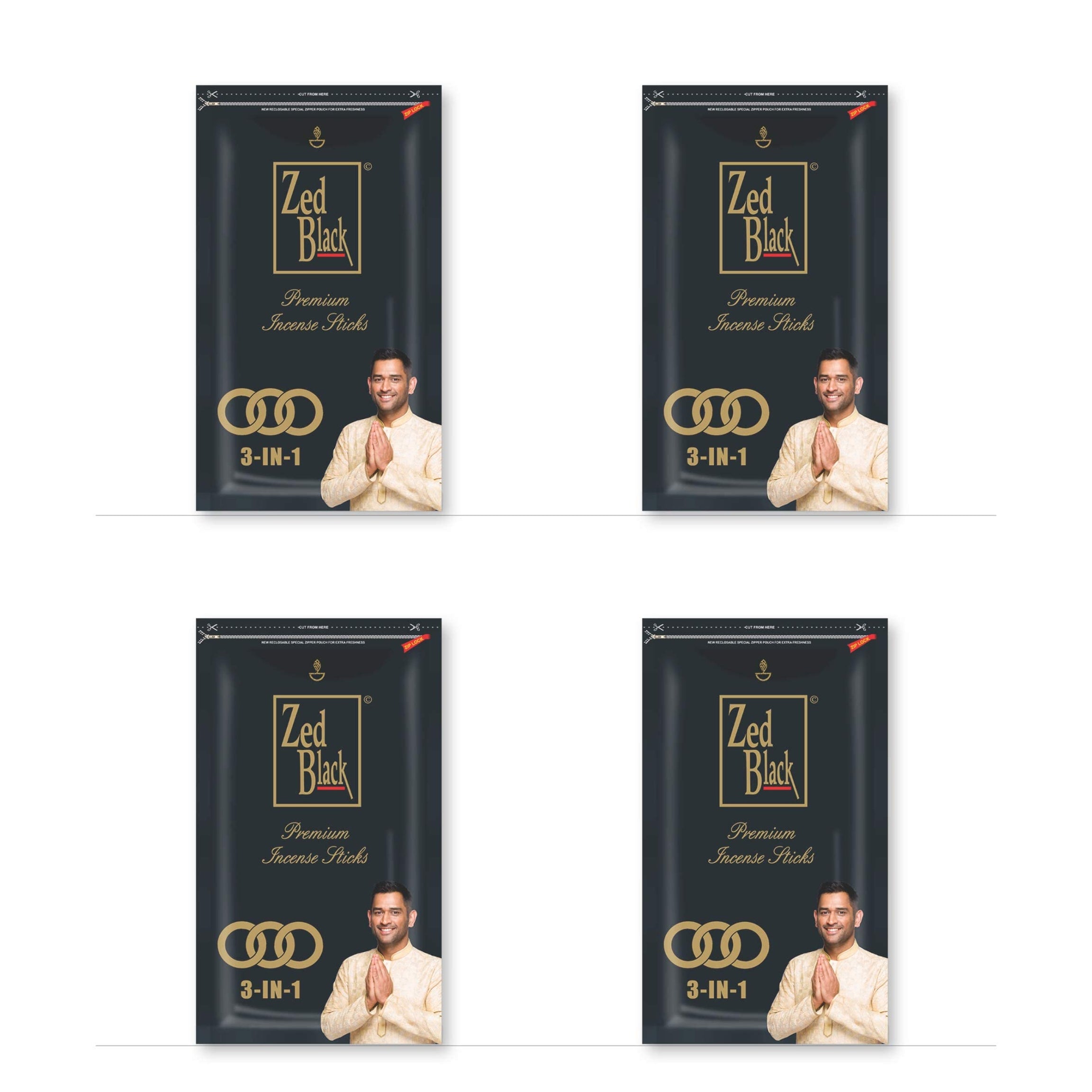 Zed Black 3 in 1 Premium Incense Sticks - Aroma Fragrance Sticks for Refreshing and Alluring Environment - Pack of 4