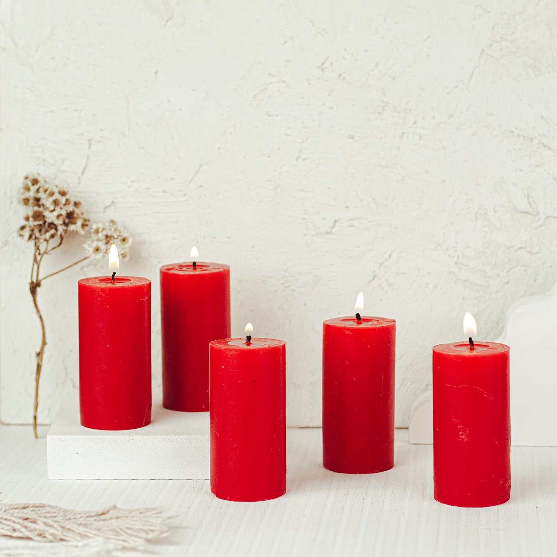 AuraDecor Set of 5 Fragrance Pillar Candle || Long Burning || Aroma Candle || Gift Set || Candle Pillar Set (Rose)