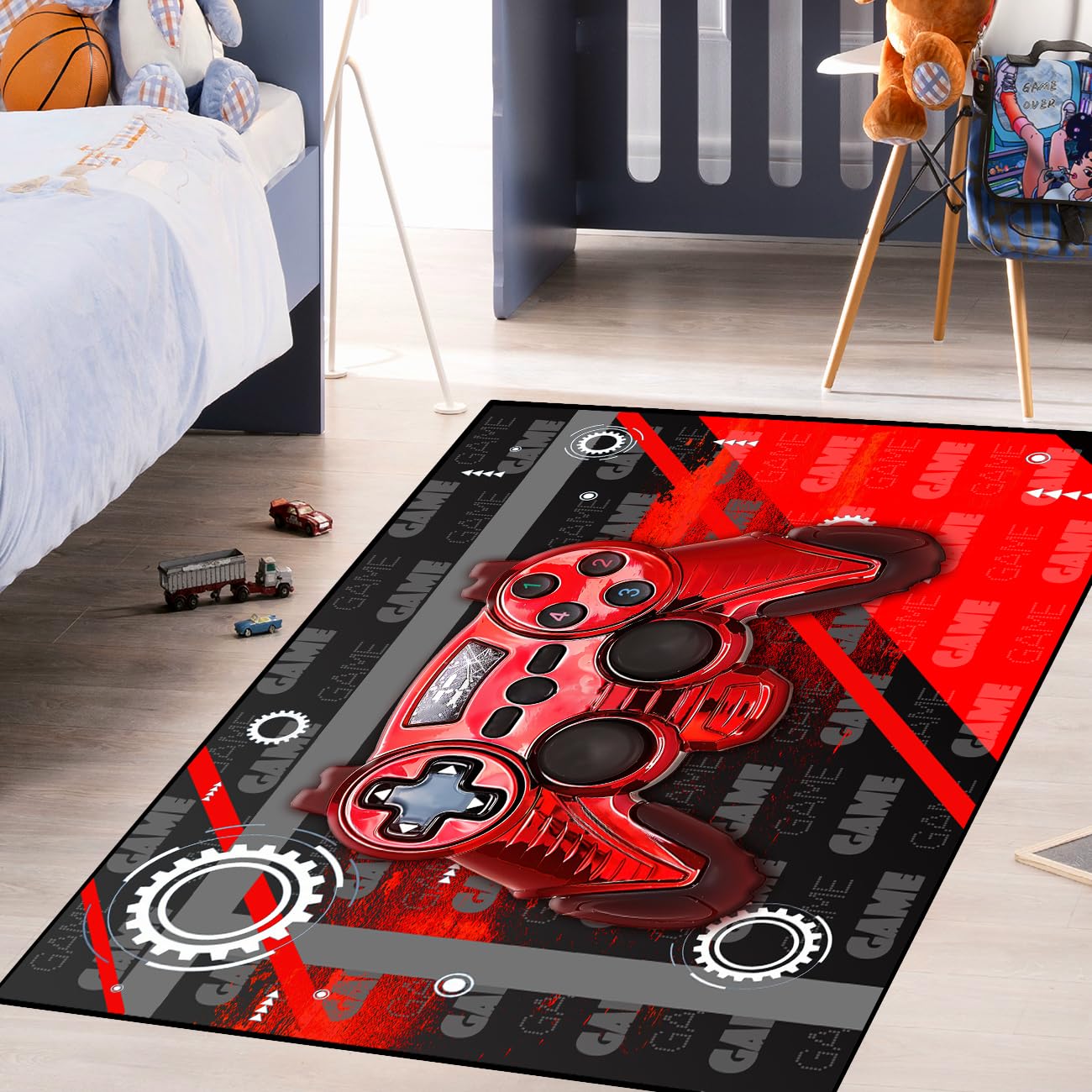 Gamer Rugs for Bedroom Boys Teens 3D Printed Red Game Gamepad Carpets Living Room Mat Home Decor Gaming Controller Black Crystal Floor Polyester Decor Doormats, 35"x23"