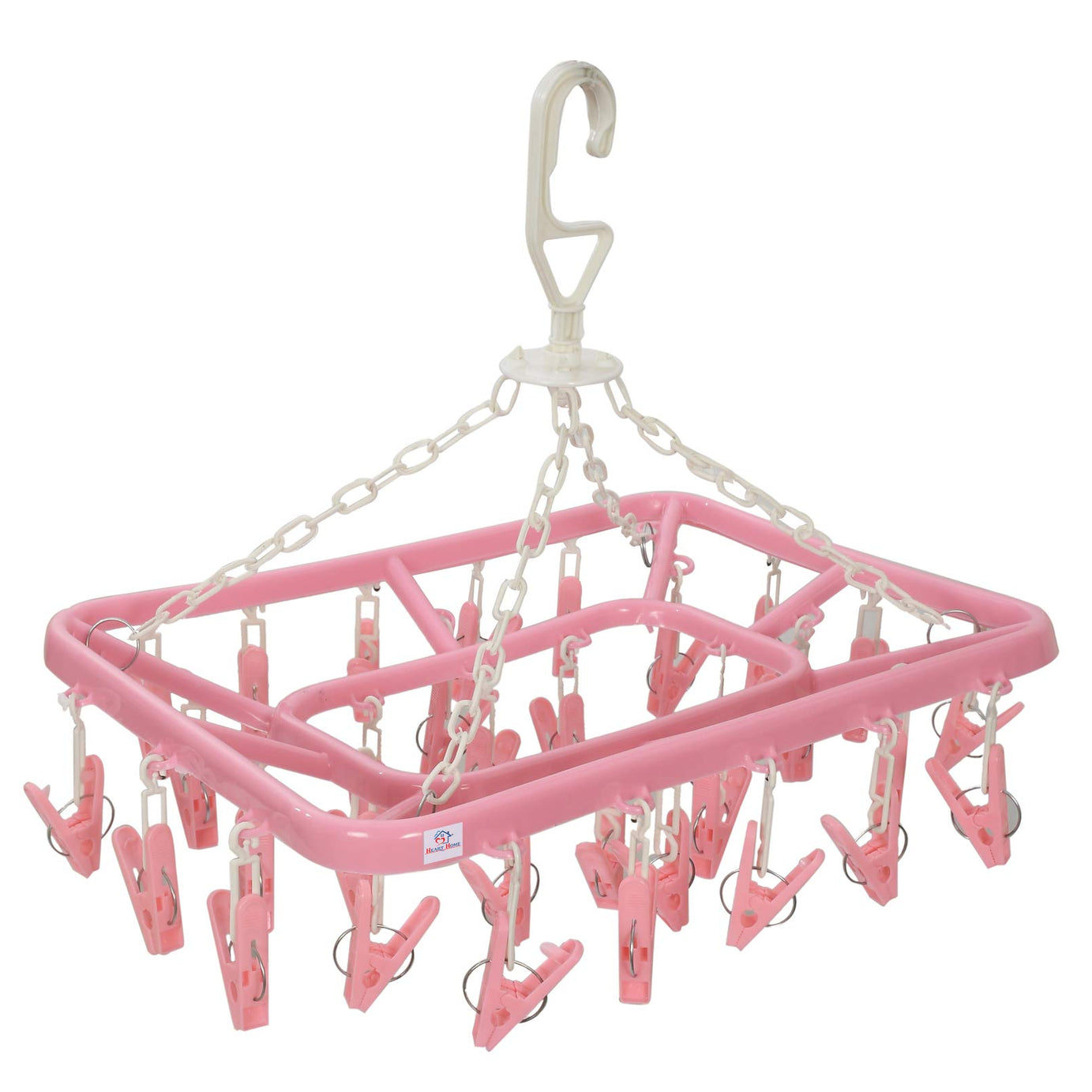 Heart Home Cloth Drying Hanger Rack (32 Clips)|360 Degree Portable & Rotatable Clips|Space Saving Travel & Durable Plastic|Size 40 x 38 x 30 CM (Pink)-HHEART15539