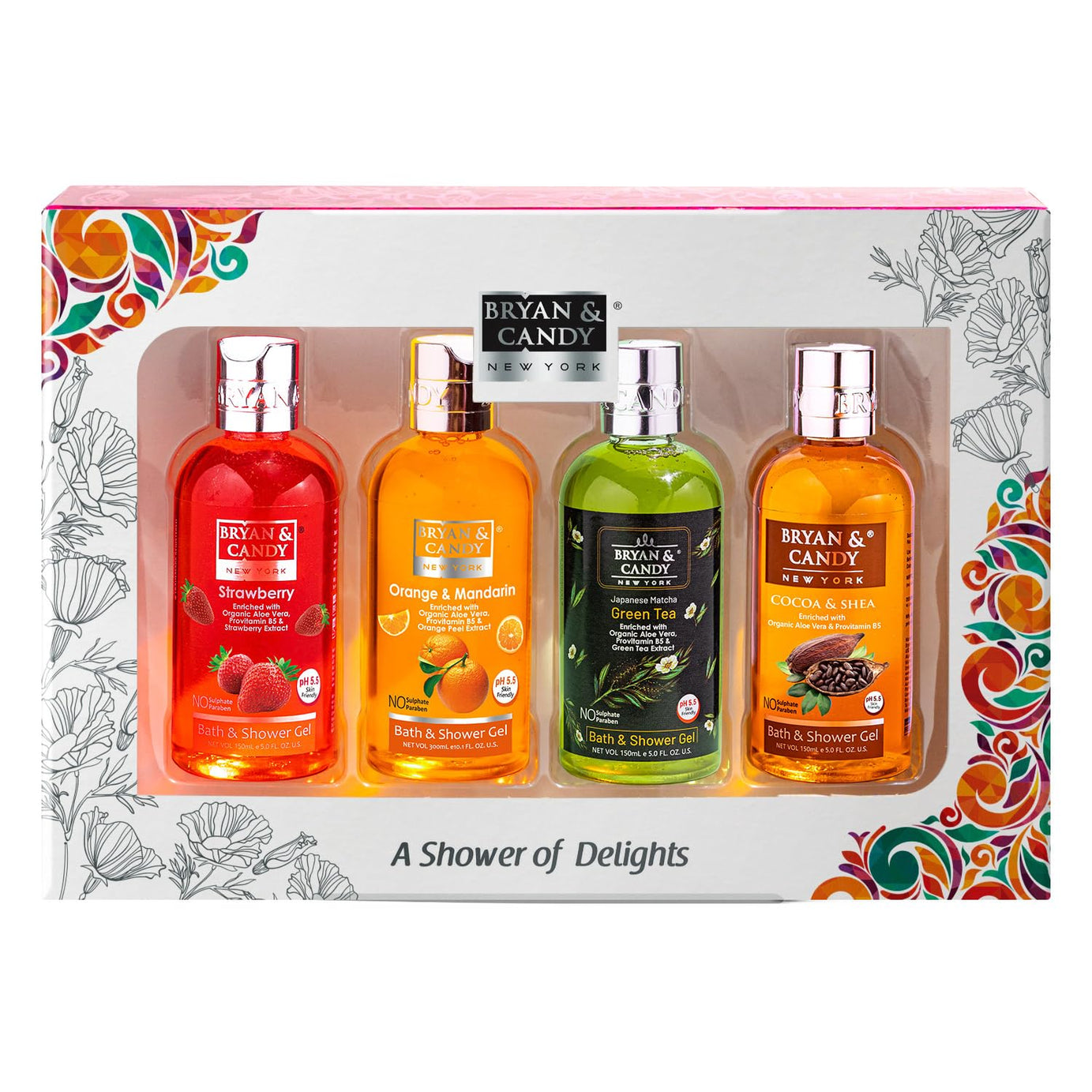 Bryan & Candy Luxurious Shower Gel Combo Kit Gift Set For Women And Men | Ph5.5 Skin Friendly,Perfect for Gifting, Fresh Fragrances (SHOWER GEL PACK OF 4)