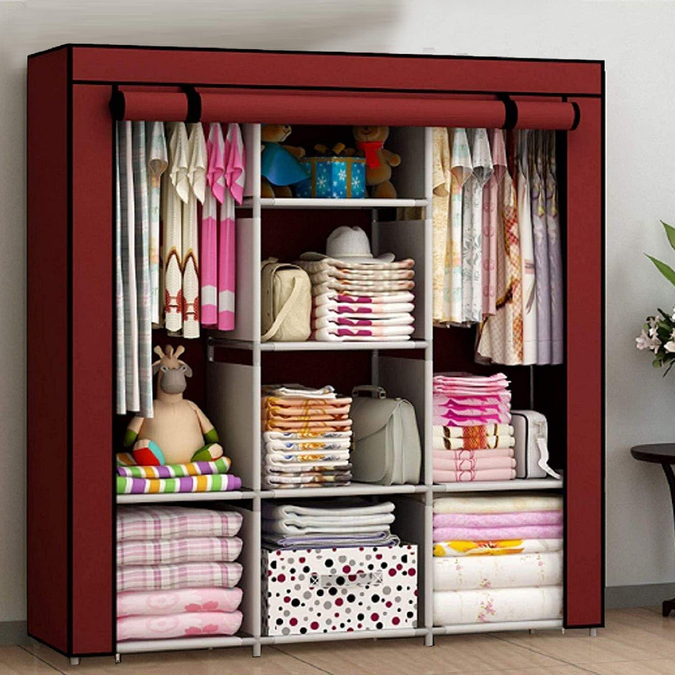 Ebee 6+2 Layer Fancy Collapsible Closet/Cabinet (Maroon)